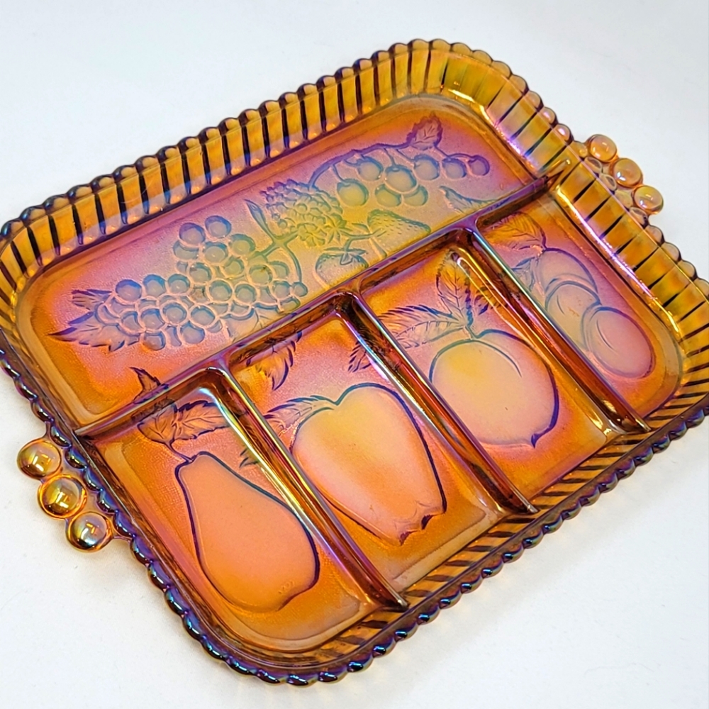 Vintage Indiana Carnival Glass 5 Section Divided Fruit Relish Serving Tray Host